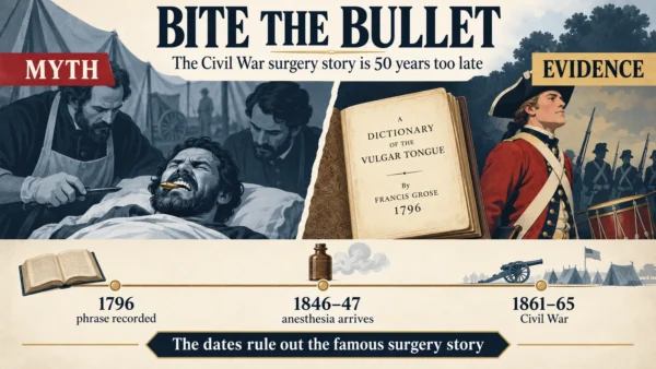 Featured myth-versus-evidence infographic showing the Civil War surgery story beside the earlier 1796 print record and the arrival of anesthesia before the Civil War.
